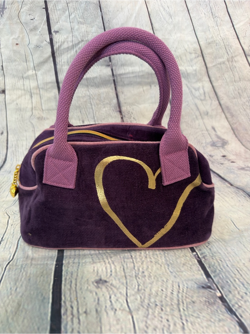 Victoria's Secret Purple Cosmetic Bag with A Gold Heart Design